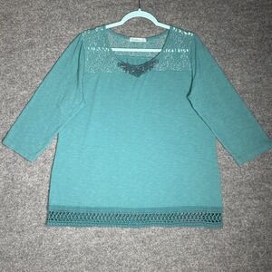 Cactus Tunic Top Womens Size Xl Teal Embroidered Floral‎